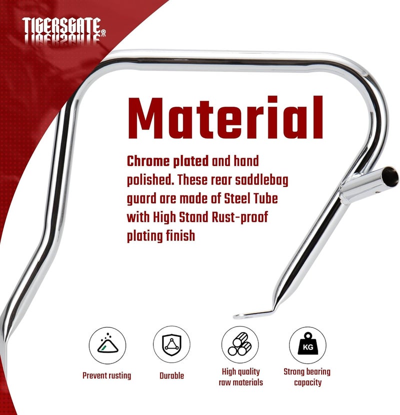 TIGERSGATE Chrome Rear Saddlebag Guards complete Kit for 2014-Later Harley Touring Street Road Glide Electra Glide Road King - Image 2